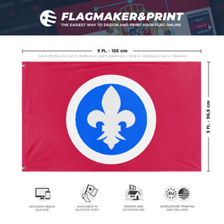 A mockup depicting custom flag specifications and measurements for 'French Oswald Mosley flag'