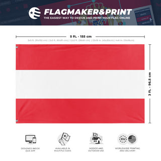 A mockup depicting custom flag specifications and measurements for 'Austria flag'