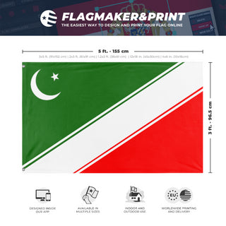 A mockup depicting custom flag specifications and measurements for 'Pakistan flag redesign flag'
