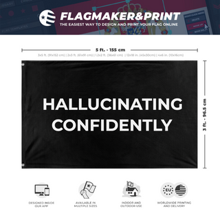 A mockup depicting custom flag specifications and measurements for 'HC flag'