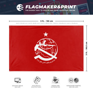 A mockup depicting custom flag specifications and measurements for 'Fedai flag'