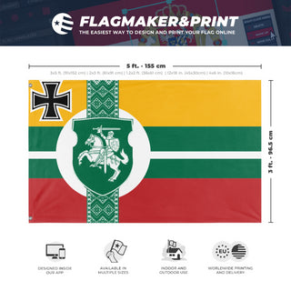 A mockup depicting custom flag specifications and measurements for 'Lithuanian Empire flag'
