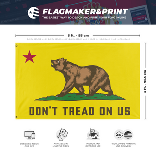 A mockup depicting custom flag specifications and measurements for 'DTOU flag'