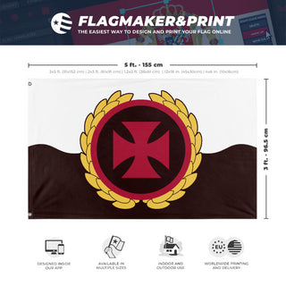 A mockup depicting custom flag specifications and measurements for 'Crusader Empire flag'