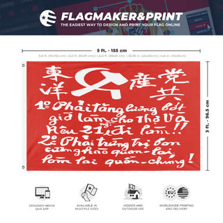 A mockup depicting custom flag specifications and measurements for 'Indochinese Communist Party flag'