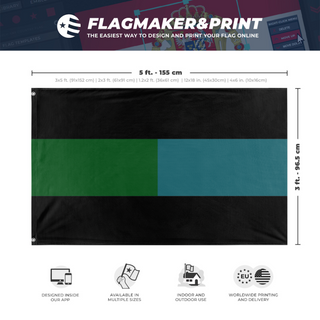 A mockup depicting custom flag specifications and measurements for 'Erperl-Vitalian New Empire flag'