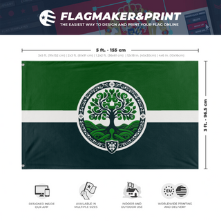 A mockup depicting custom flag specifications and measurements for 'GH flag'