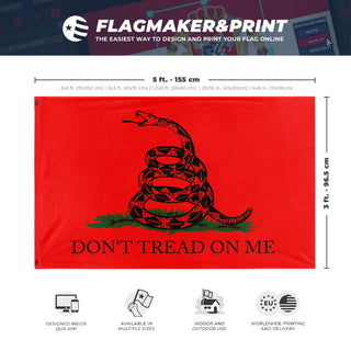 A mockup depicting custom flag specifications and measurements for 'Socialist Gadsden flag'