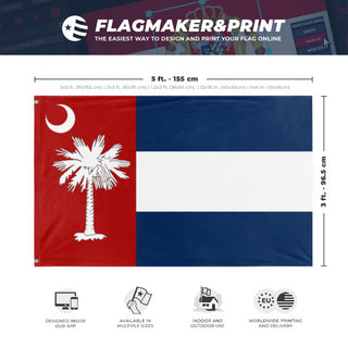 A mockup depicting custom flag specifications and measurements for 'Carolina flag'