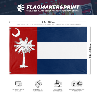 A mockup depicting custom flag specifications and measurements for 'Carolina'