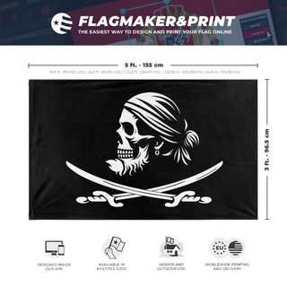 A mockup depicting custom flag specifications and measurements for 'PiratGoatee flag'