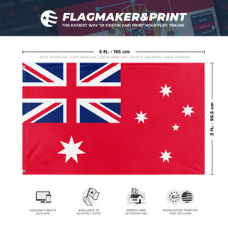 A mockup depicting custom flag specifications and measurements for 'Red Australia flag'
