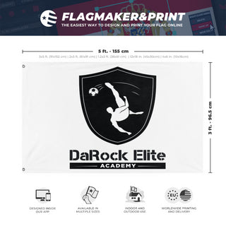A mockup depicting custom flag specifications and measurements for 'DaRock flag'
