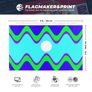A mockup depicting custom flag specifications and measurements for 'kingman reef flag'