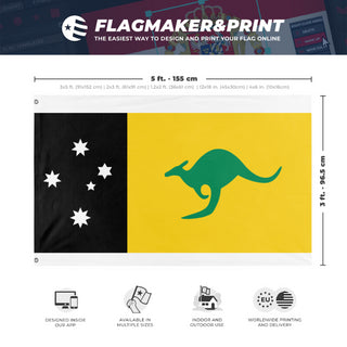 A mockup depicting custom flag specifications and measurements for 'kangaroo island flag'