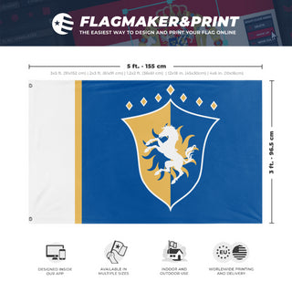 A mockup depicting custom flag specifications and measurements for 'Marescan flag'