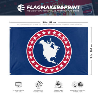 A mockup depicting custom flag specifications and measurements for 'north america flag'