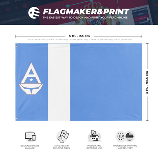 A mockup depicting custom flag specifications and measurements for 'marie byrd land flag'