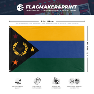 A mockup depicting custom flag specifications and measurements for 'Western Provincial Independence Movement flag'