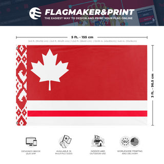 A mockup depicting custom flag specifications and measurements for 'Canada Flag redesign  flag'
