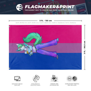 A mockup depicting custom flag specifications and measurements for 'Hyper-raver flag'