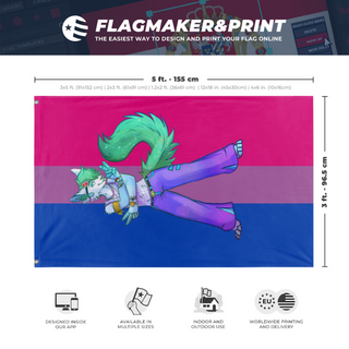 A mockup depicting custom flag specifications and measurements for 'Hyper-raver flag'