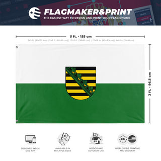 A mockup depicting custom flag specifications and measurements for 'saxony flag'