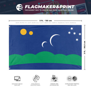 A mockup depicting custom flag specifications and measurements for 'Velarion Confederacy flag'