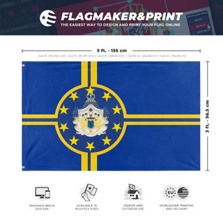 A mockup depicting custom flag specifications and measurements for 'Kingdom of Europe flag'