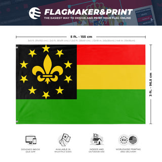 A mockup depicting custom flag specifications and measurements for 'African American Rebel  flag'