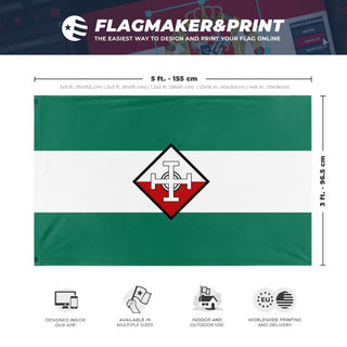 A mockup depicting custom flag specifications and measurements for 's flag'
