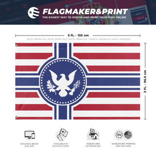 A mockup depicting custom flag specifications and measurements for 'Free American Empire flag'