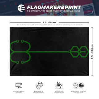 A mockup depicting custom flag specifications and measurements for 'kingcobrajfs flag'