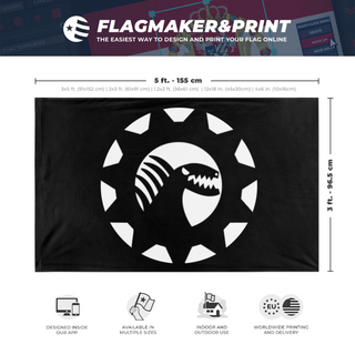 A mockup depicting custom flag specifications and measurements for 'monster engieering flag'