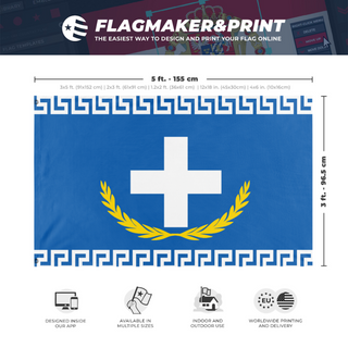 A mockup depicting custom flag specifications and measurements for 'greek orthodox flag'