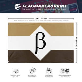A mockup depicting custom flag specifications and measurements for 'Beaglund flag'