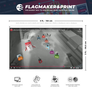 A mockup depicting custom flag specifications and measurements for 'chalendge flag'
