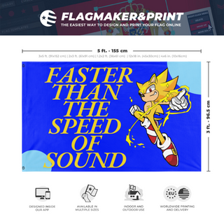 A mockup depicting custom flag specifications and measurements for 'The Sonic flag'