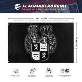 A mockup depicting custom flag specifications and measurements for 'Vesari flag'
