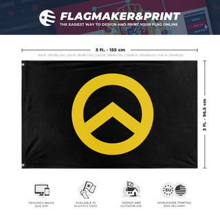 A mockup depicting custom flag specifications and measurements for 'Mouvence Identitaire flag'