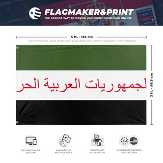 A mockup depicting custom flag specifications and measurements for 'Free Arav Republics flag'
