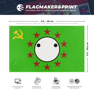 A mockup depicting custom flag specifications and measurements for 'Jimmiestan flag'
