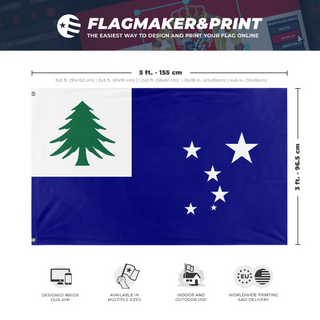 A mockup depicting custom flag specifications and measurements for 'New England flag'