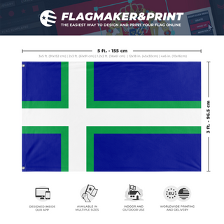 A mockup depicting custom flag specifications and measurements for 'Carrlandic flag'