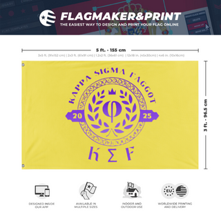 A mockup depicting custom flag specifications and measurements for 'ksf flag'