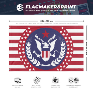 A mockup depicting custom flag specifications and measurements for 'USSA flag'