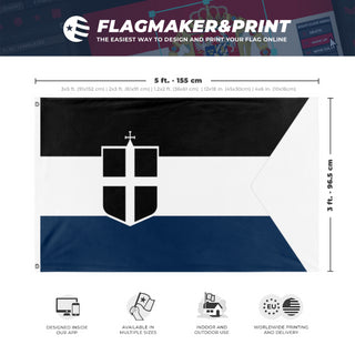 A mockup depicting custom flag specifications and measurements for 'Kamorrian Naval Ensign flag'