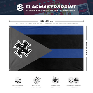 A mockup depicting custom flag specifications and measurements for 'Paronese empire flag'
