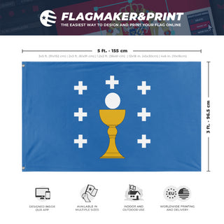 A mockup depicting custom flag specifications and measurements for 'Test 52 flag'