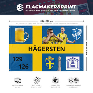 A mockup depicting custom flag specifications and measurements for 'sverige flag'